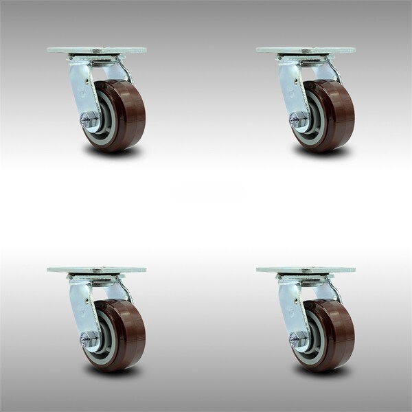 4 Inch Stainless Steel Polyurethane Wheel Swivel Caster Set with Ball Bearings